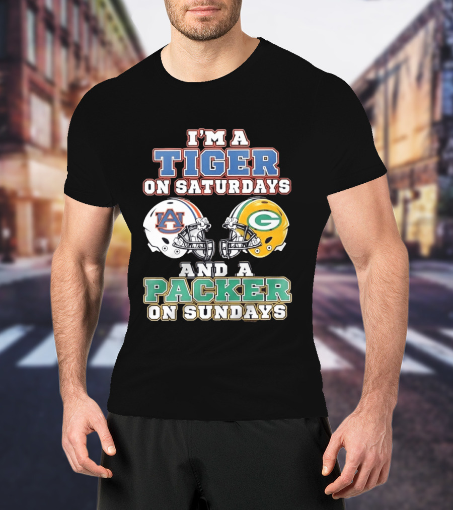 Auburn Tigers Saturdays Green Bay Packers Sundays Football Helmets T-Shirt