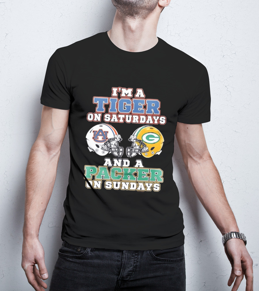 Auburn Tigers Saturdays Green Bay Packers Sundays Football Helmets T-Shirt