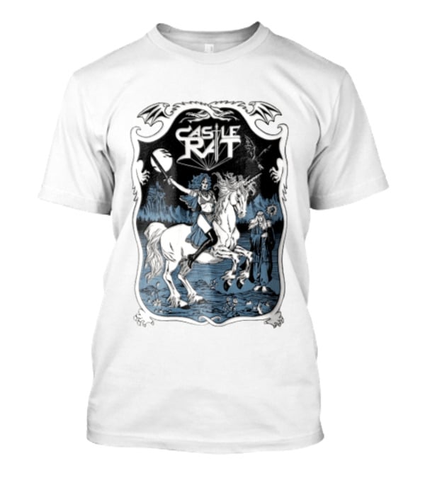 Castle Rat Warrior Woman Riding Unicorn Wizard Fantasy Scene T-Shirt