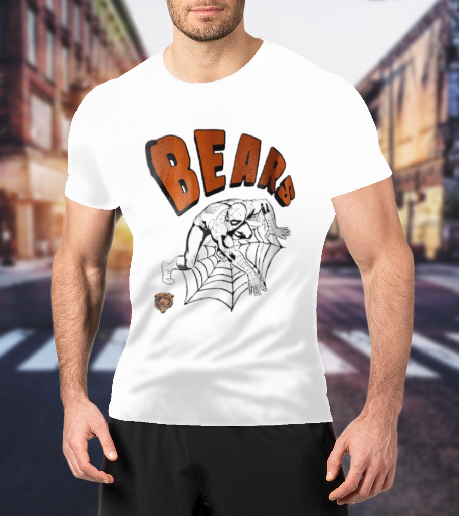 Chicago Bears Spider Man Crouching On Web With Bears T-Shirt