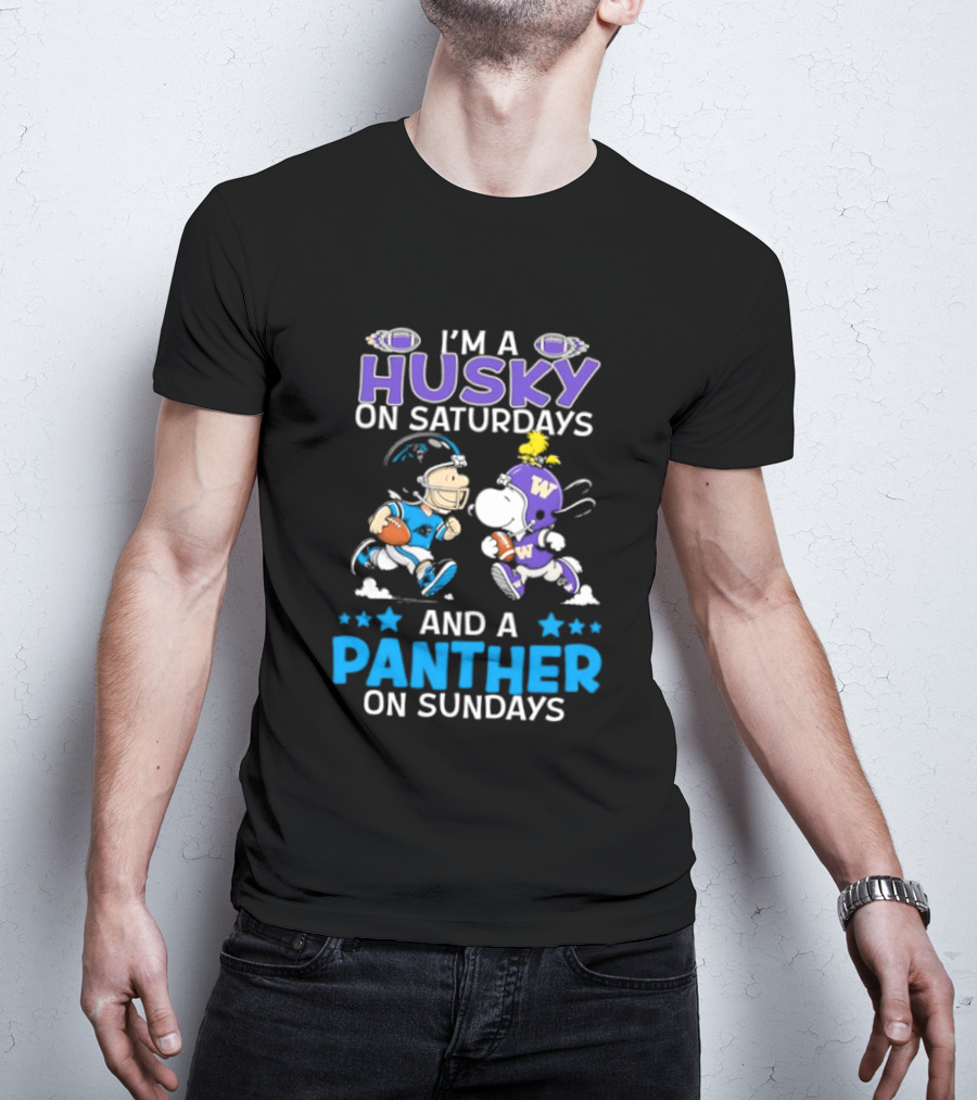 I'm A Husky On Saturdays And A Panther On Sundays Snoopy And Charlie Brown Football Enthusiasts T-Shirt