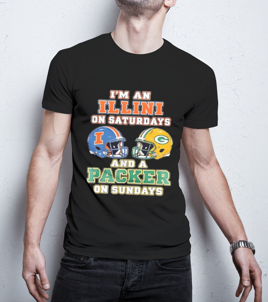 I'm An Illini On Saturdays And A Packers Fan On Sundays Football Helmets T-Shirt