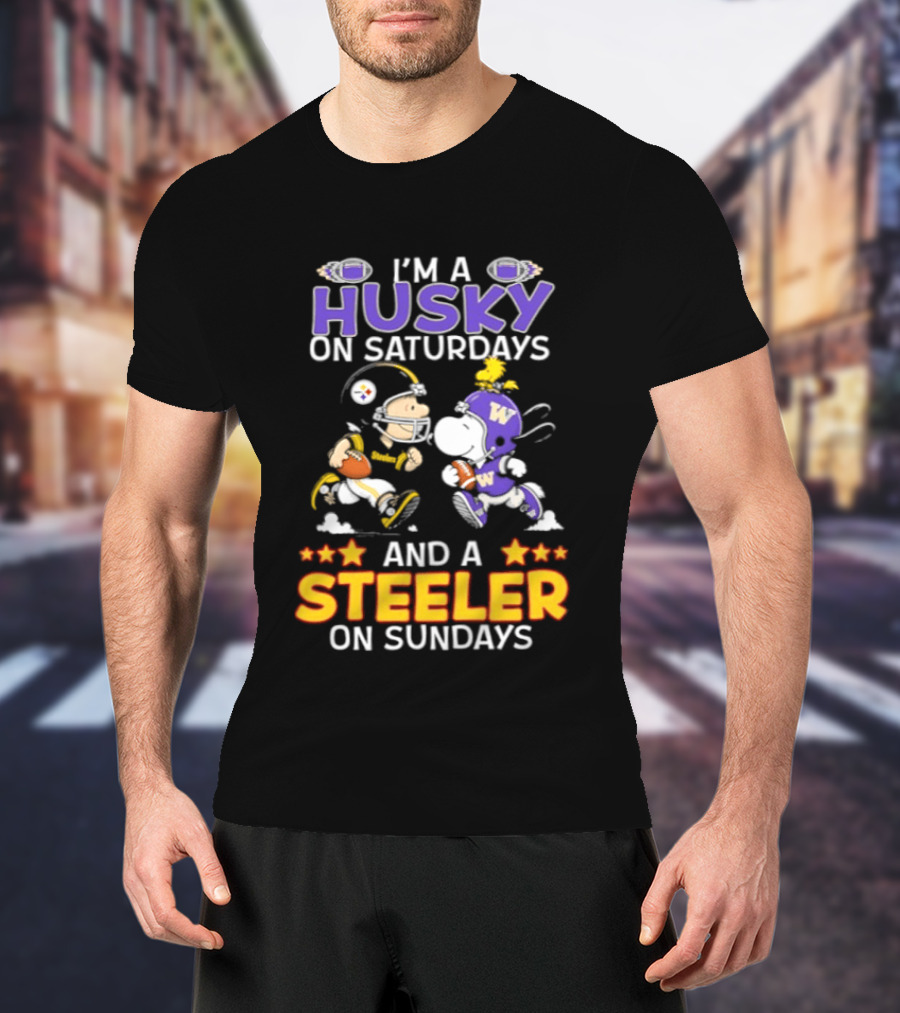 Snoopy Charlie Brown Husky Saturdays Steeler Sundays Football T-Shirt