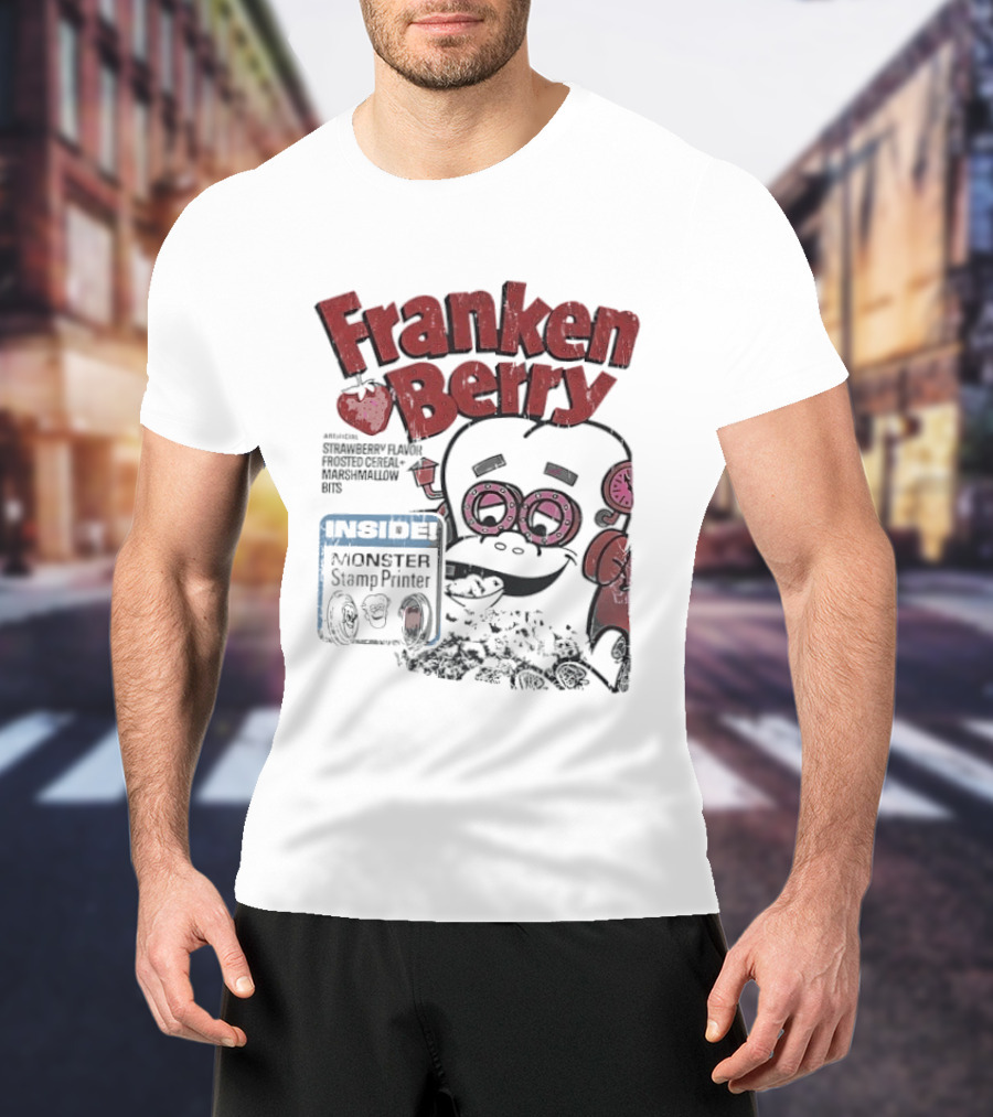 Franken Berry Monster Stamp Printer Inside T-Shirt