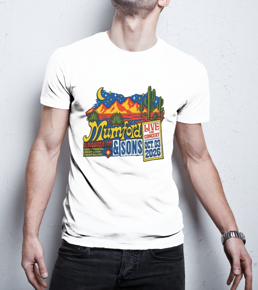 Mumford & Sons Albuquerque NM Live In Concert Oct 03 2026 First Financial Credit Union Amphitheatre T-Shirt