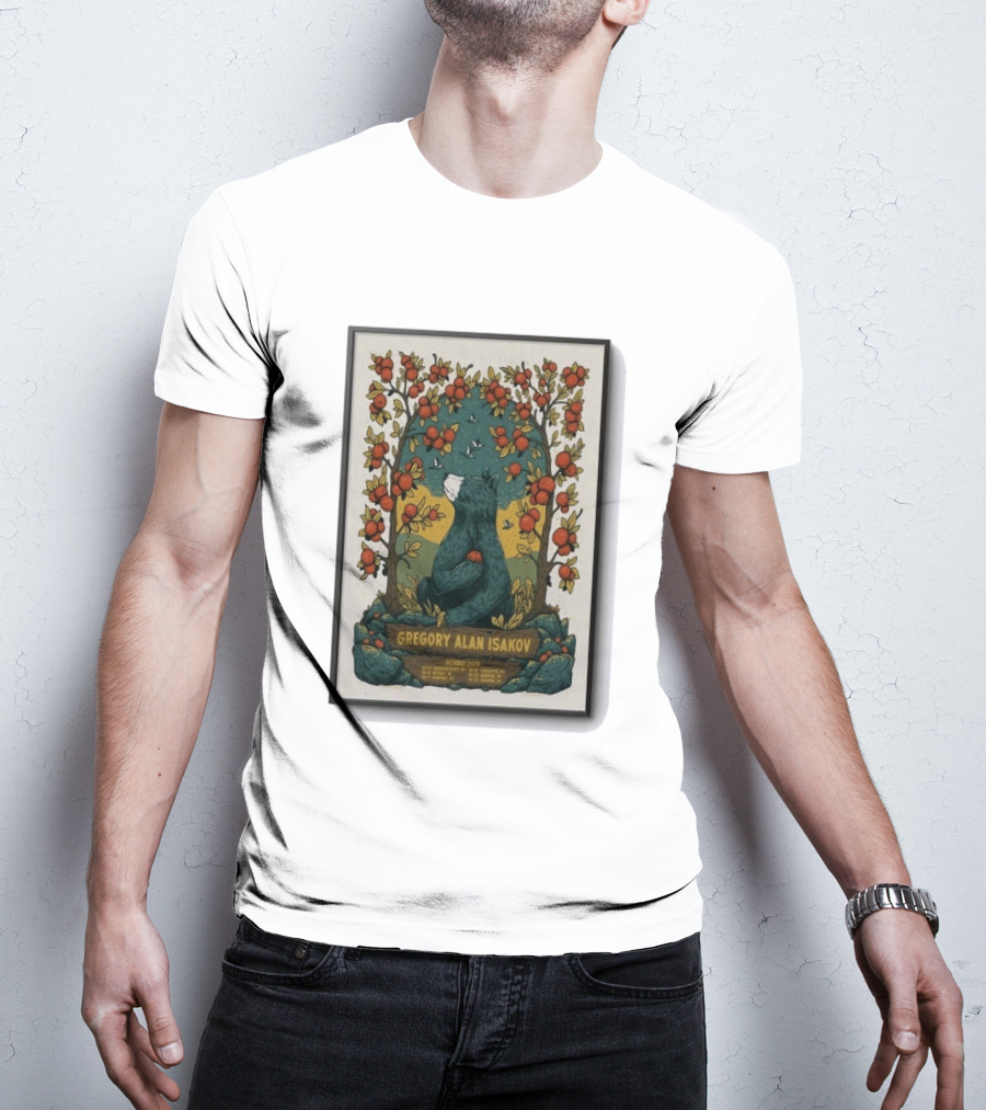 Gregory Alan Isakov October 2026 Show With Bear And Red Flowers T-Shirt