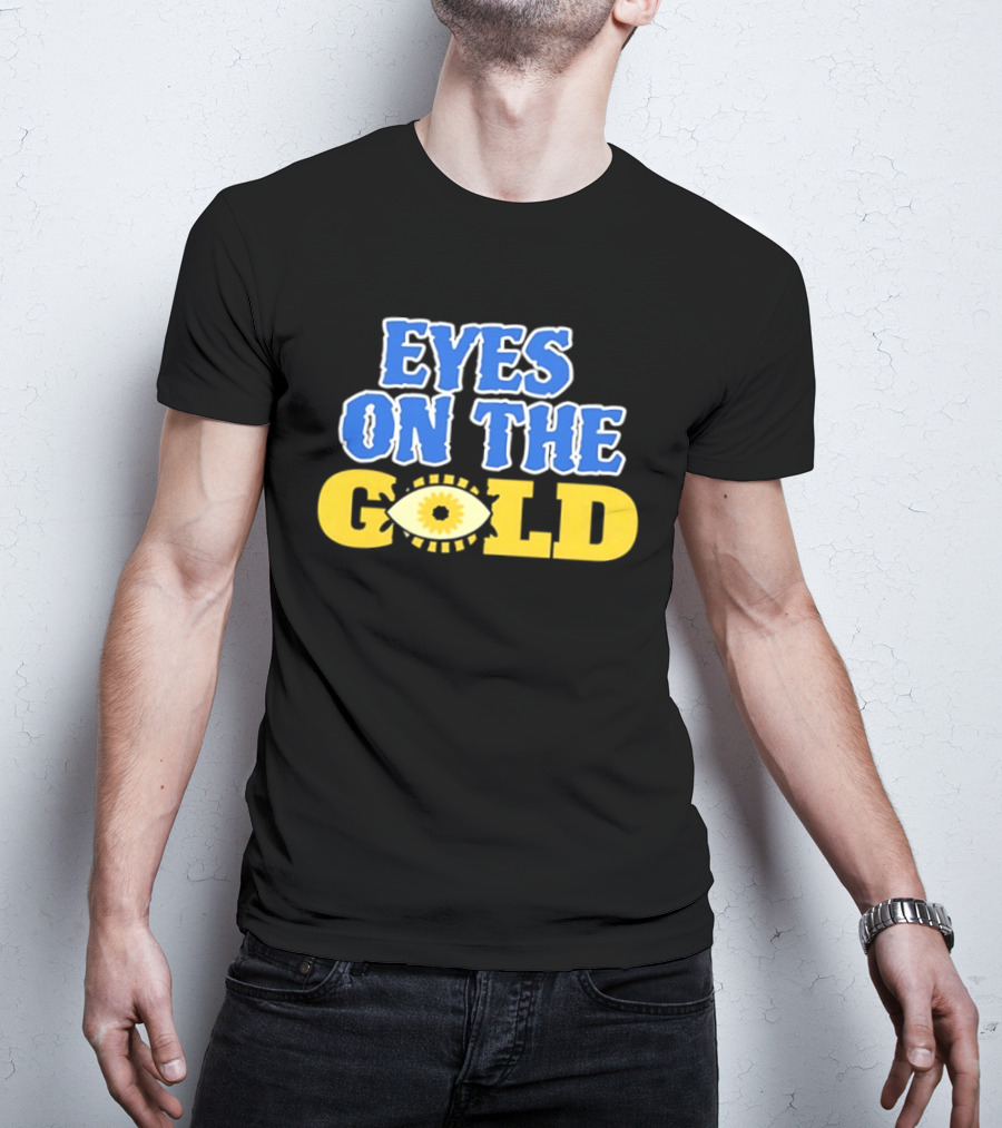 Eyes On The Gold Bold Eye Motif Yellow Blue T-Shirt