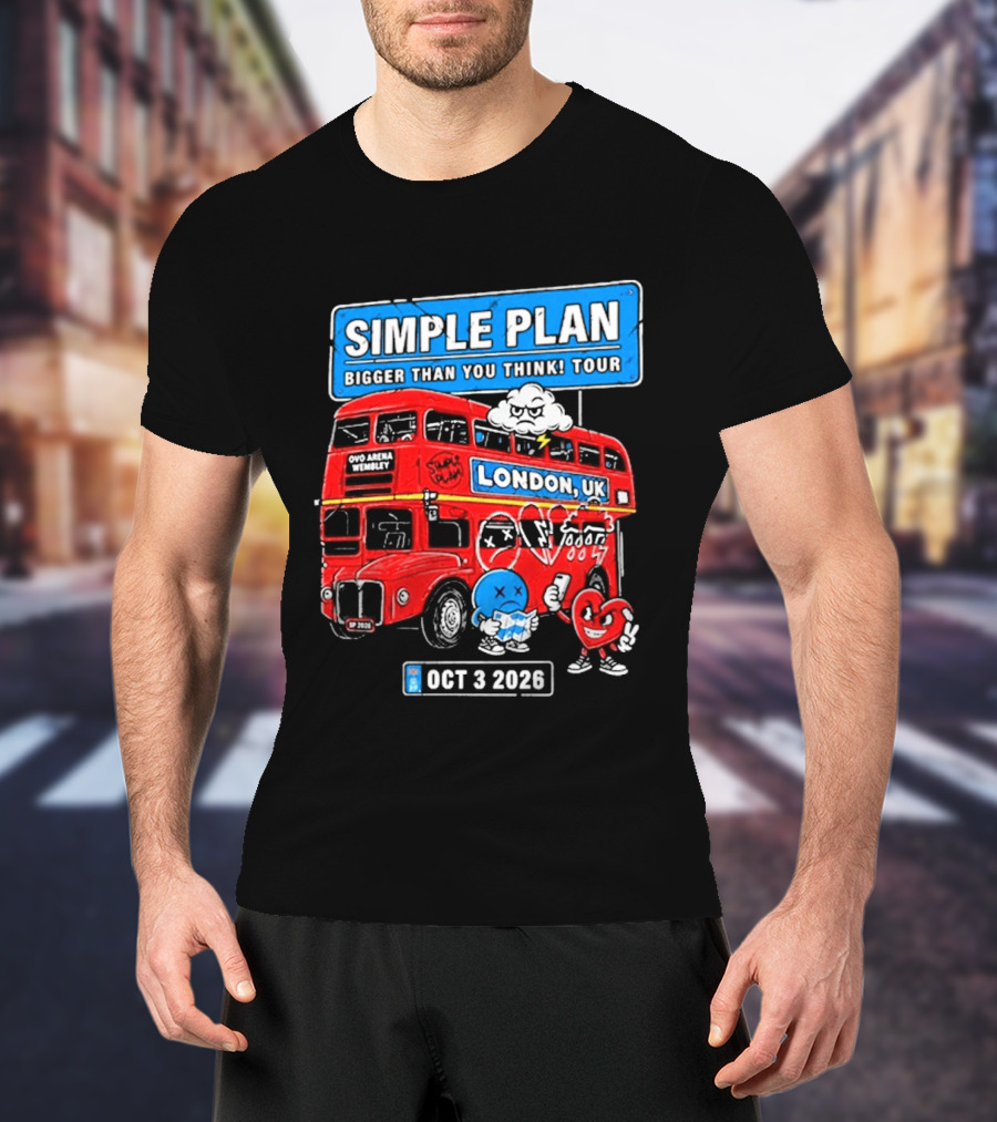Simple Plan Bigger Than You Think Tour London UK Double Decker Oct 3 2026 T-Shirt