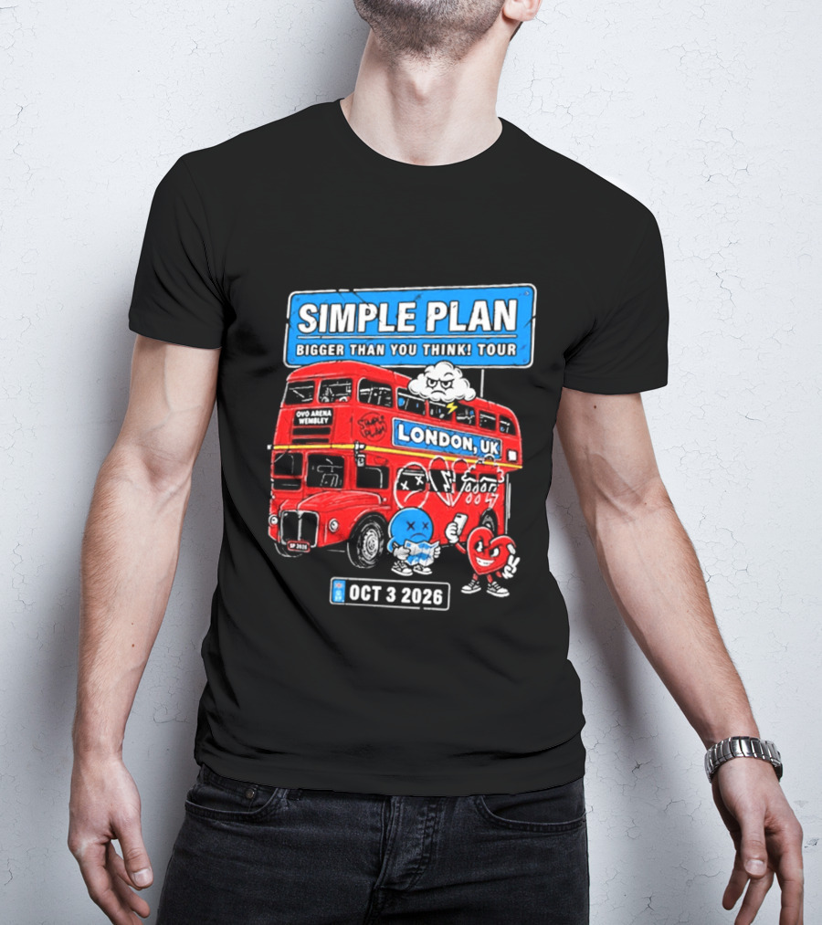 Simple Plan Bigger Than You Think Tour London UK Double Decker Oct 3 2026 T-Shirt