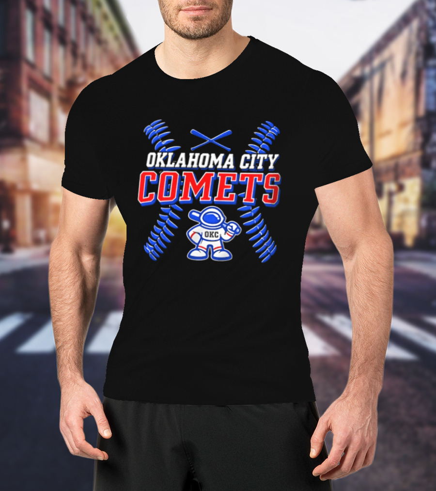 Oklahoma City Comets Baseball Team Mascot And Crossed Bats T-Shirt