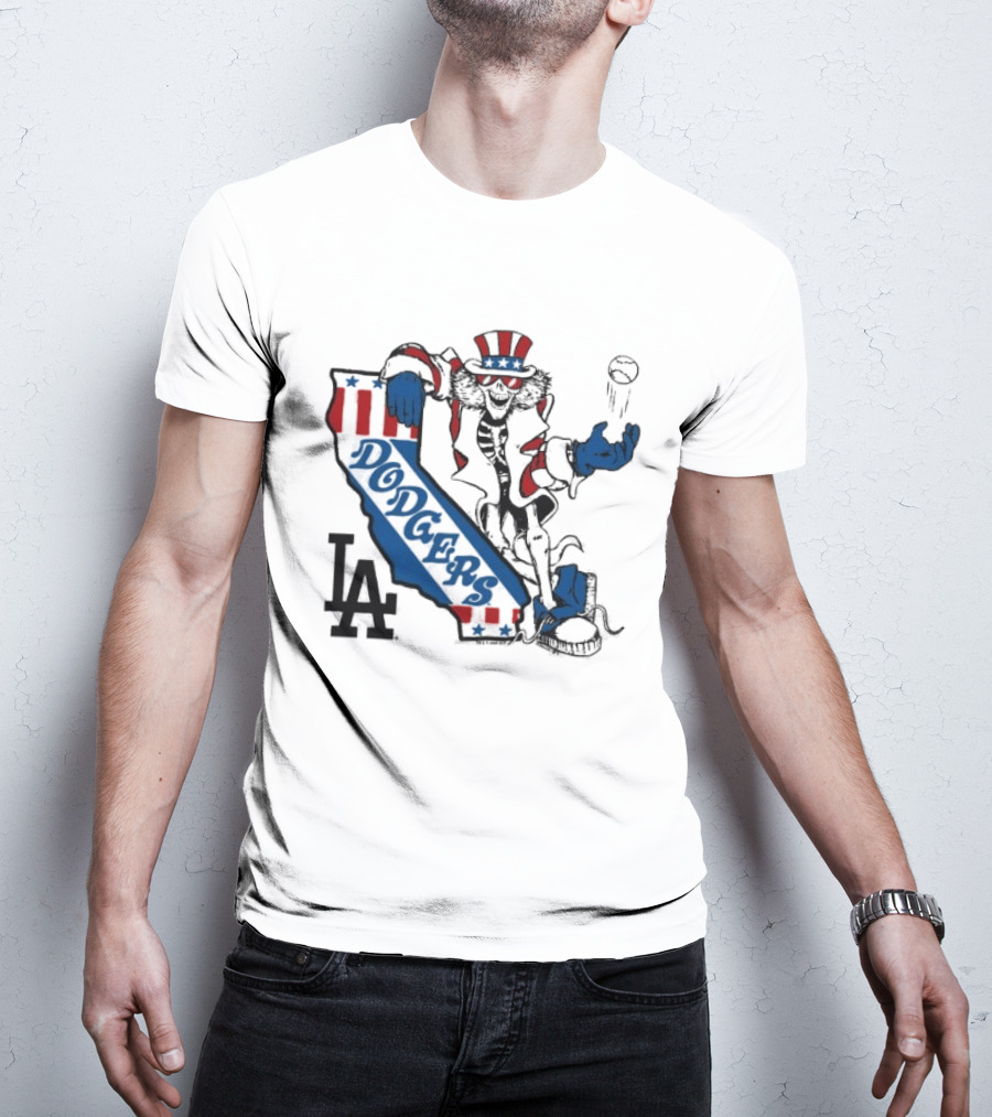 Grateful Dead Los Angeles Dodgers Skeleton Uncle Sam Baseball California LA T-Shirt