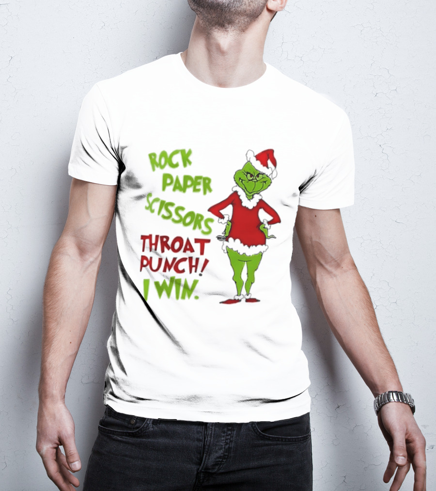 Grinch Rock Paper Scissors Throat Punch I Win Christmas 2026 T-Shirt