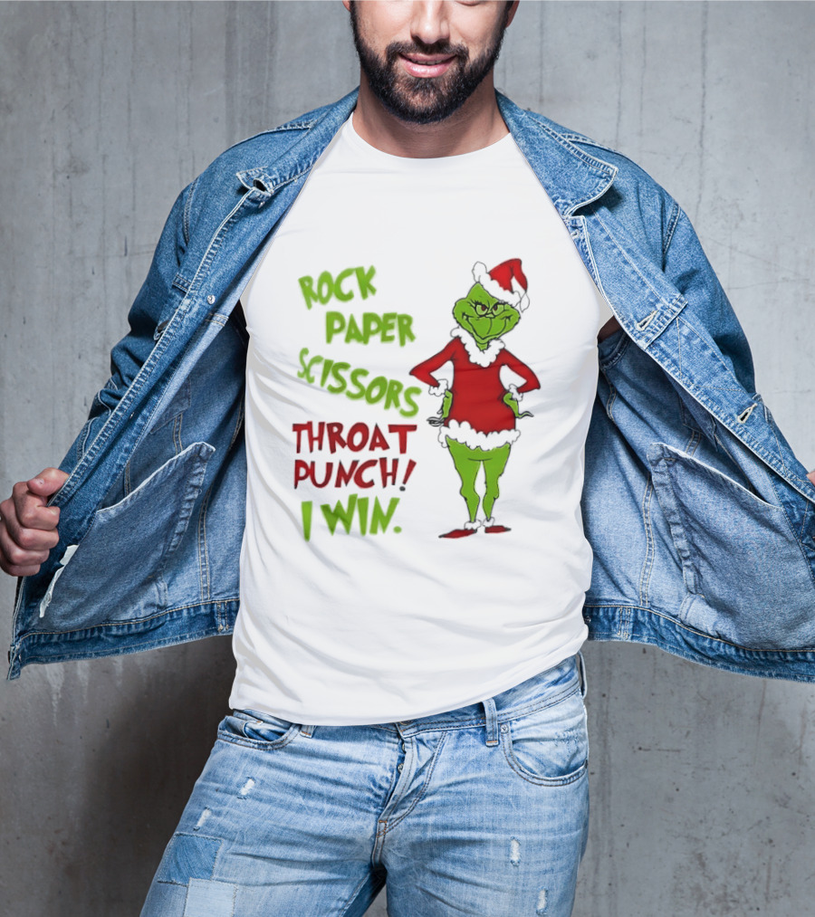 Grinch Rock Paper Scissors Throat Punch I Win Christmas 2026 T-Shirt