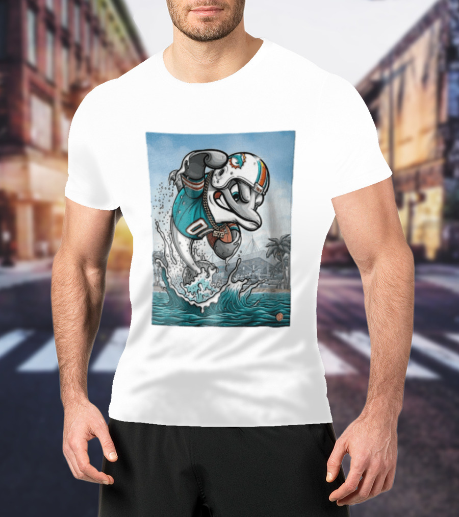 Miami Dolphins Garo Yepremian Fins Up 1972 Cartoon Dolphin Helmet Football T-Shirt