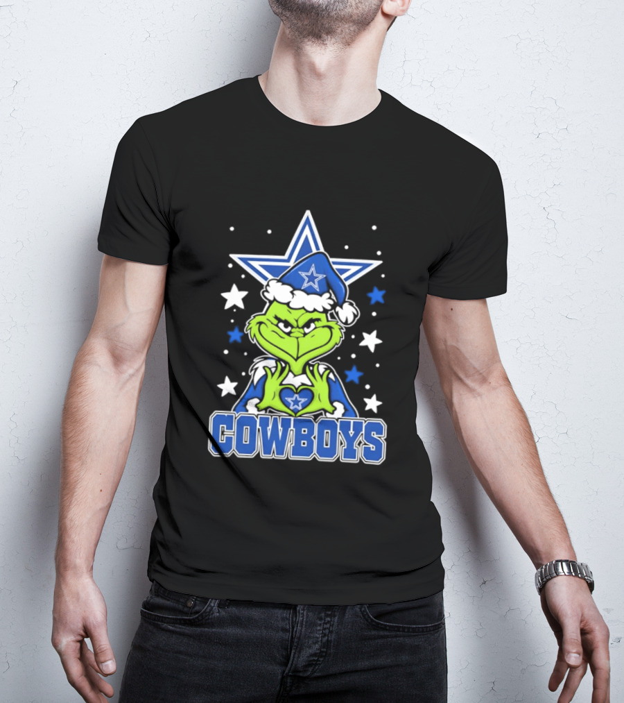 Grinch Hands Heart Love Dallas Cowboys Football Christmas T-Shirt