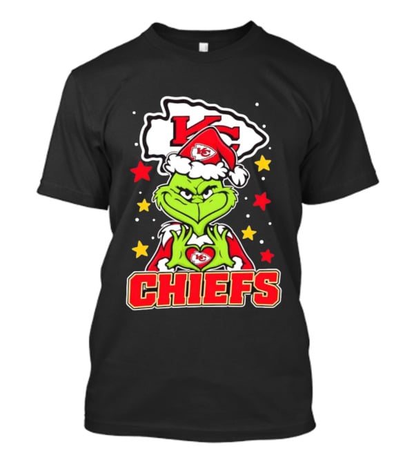 Grinch Heart Love Kansas City Chiefs Christmas Football T-Shirt