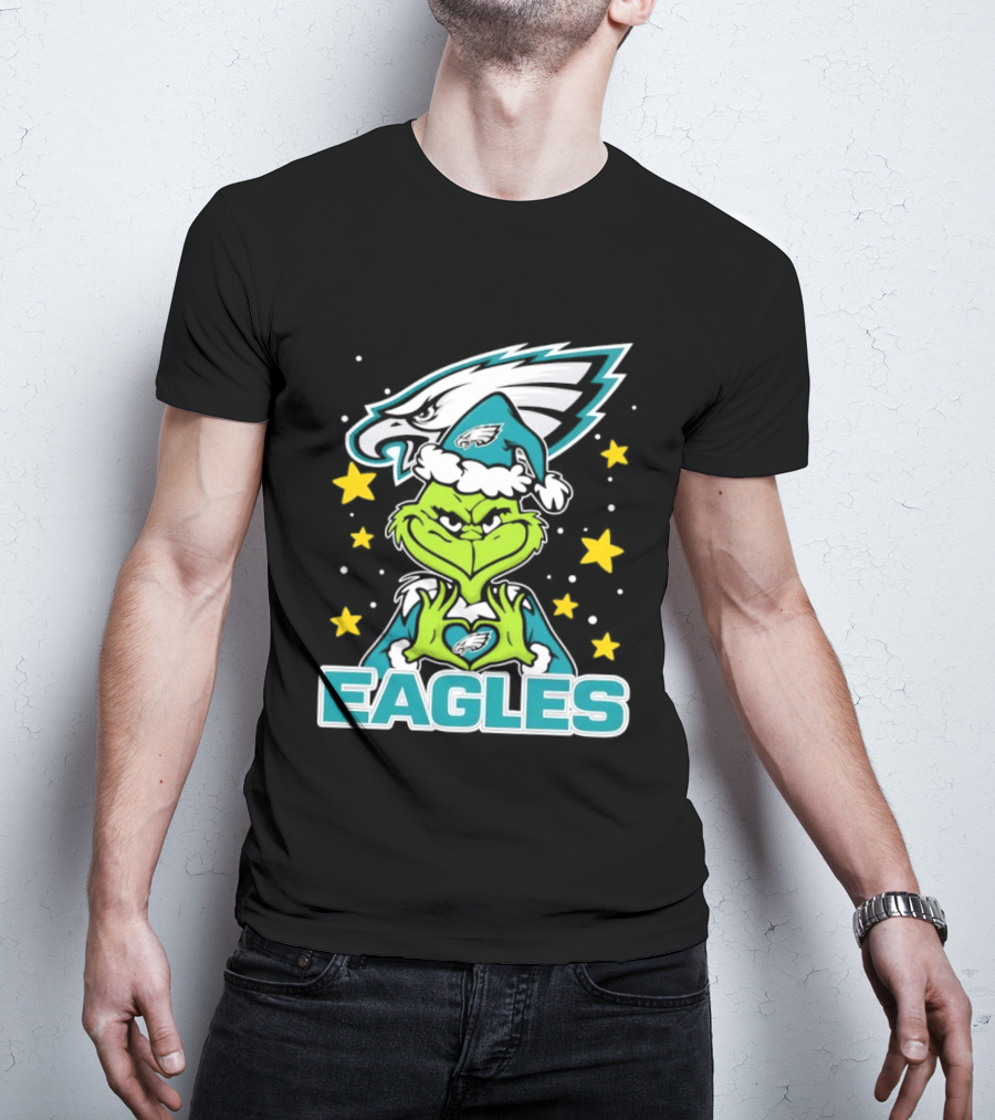 Philadelphia Eagles Christmas Grinch Heart Love T-Shirt