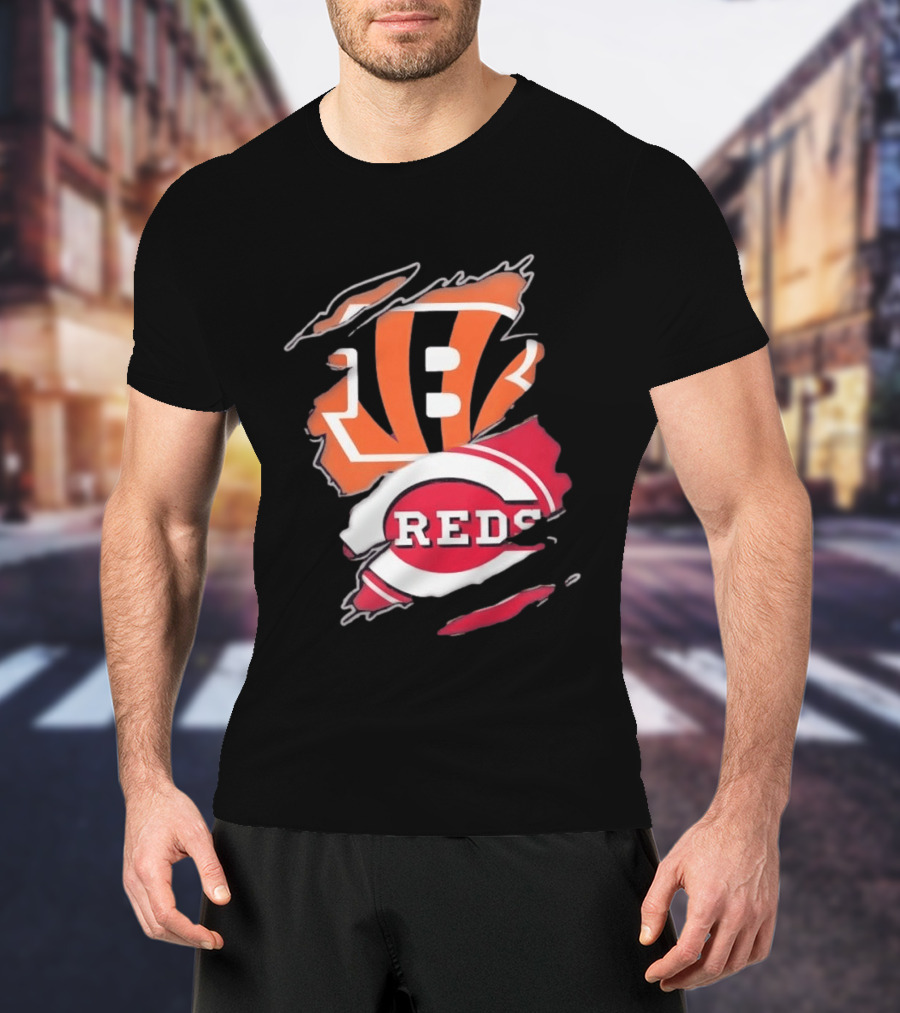 Cincinnati Bengals Reds Distressed Logo Sports Fusion T-Shirt