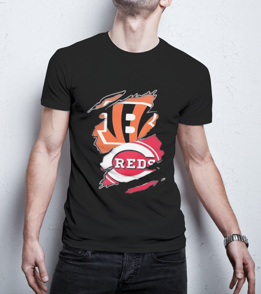 Cincinnati Bengals Reds Distressed Logo Sports Fusion T-Shirt