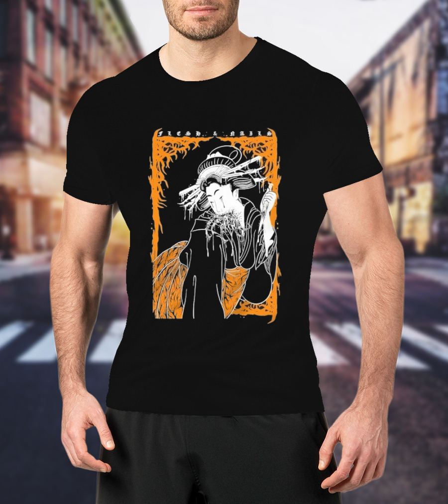 Distant Flesh And Falls Geisha Vintage Oriental Motif T-Shirt