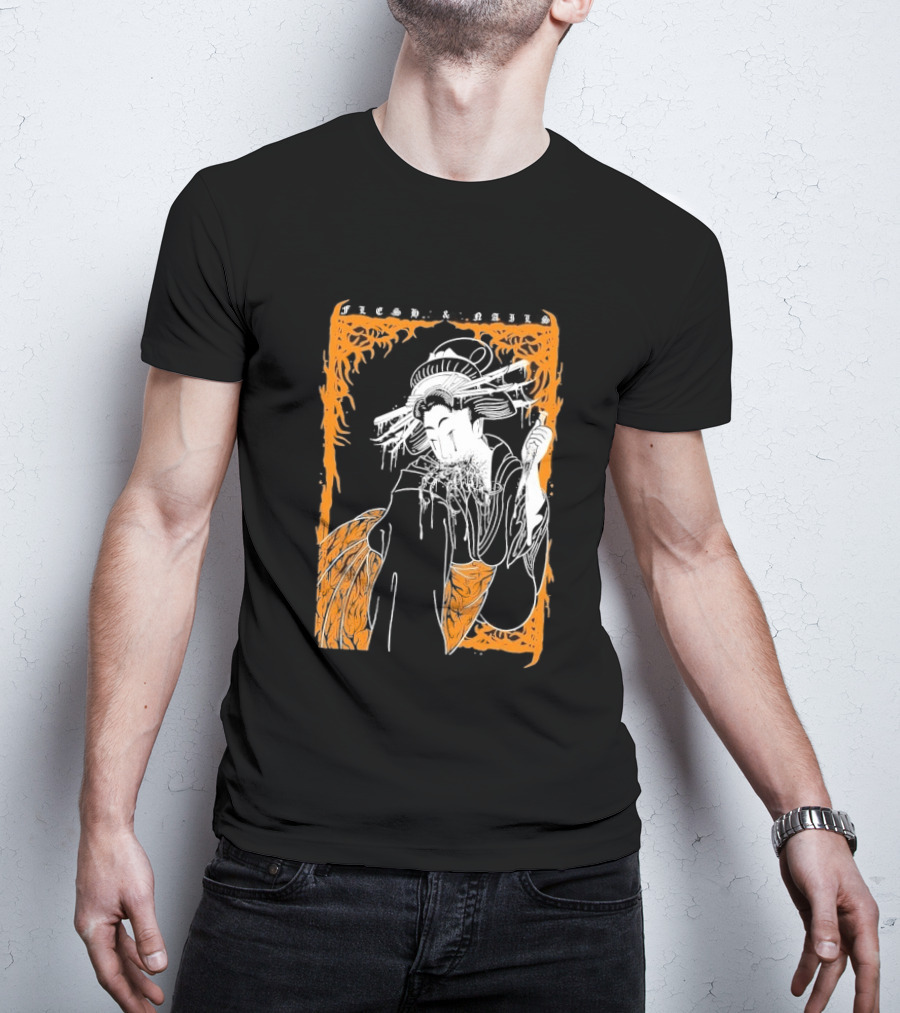 Distant Flesh And Falls Geisha Vintage Oriental Motif T-Shirt
