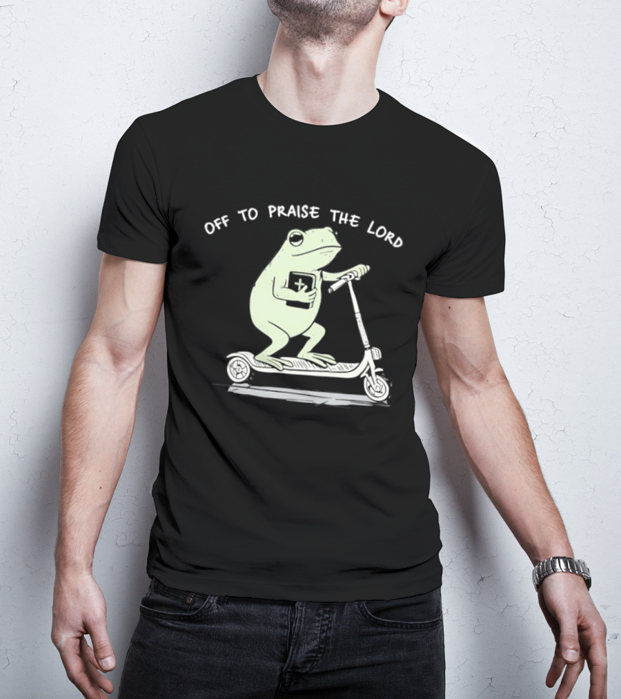 Off To Praise The Lord Frog On Scooter T-Shirt