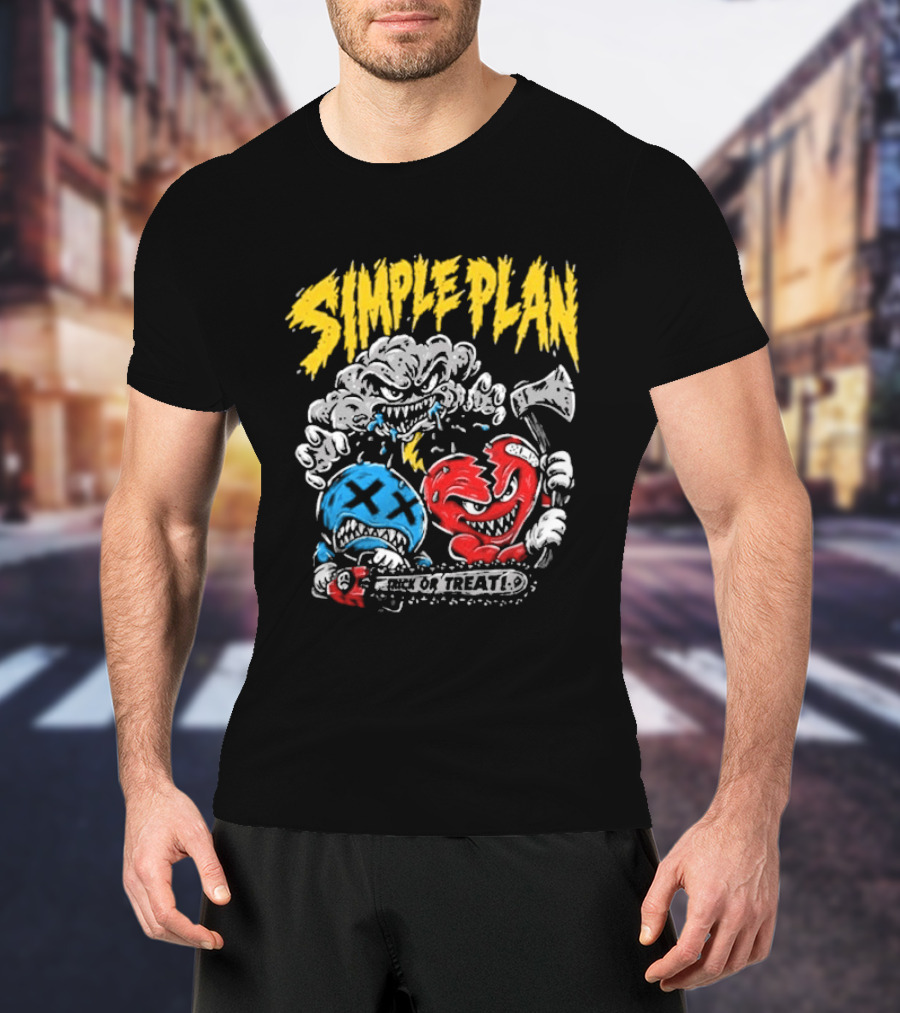 Simple Plan Halloween Trick Or Treat Monsters Axes T-Shirt