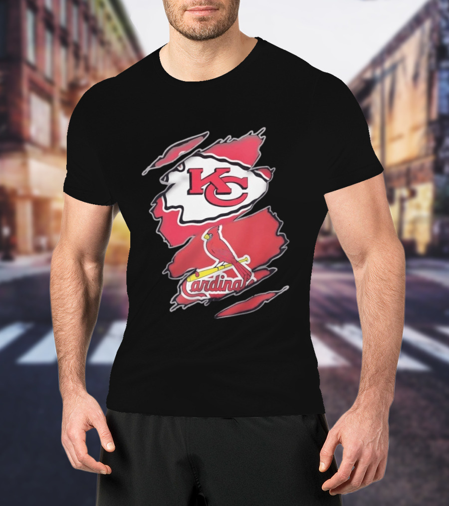 Kansas City Chiefs St Louis Cardinals Torn Fabric Logo Chiefs Cardinals Fan T-Shirt