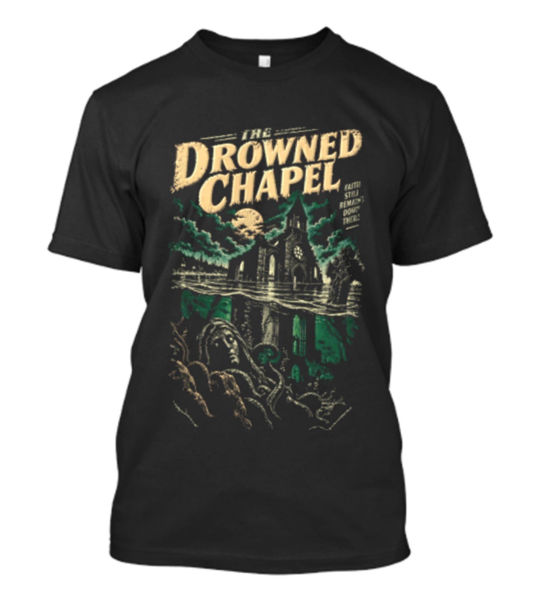 The Drowned Chapel Gothic Cathedral Moonlit Scene T-Shirt