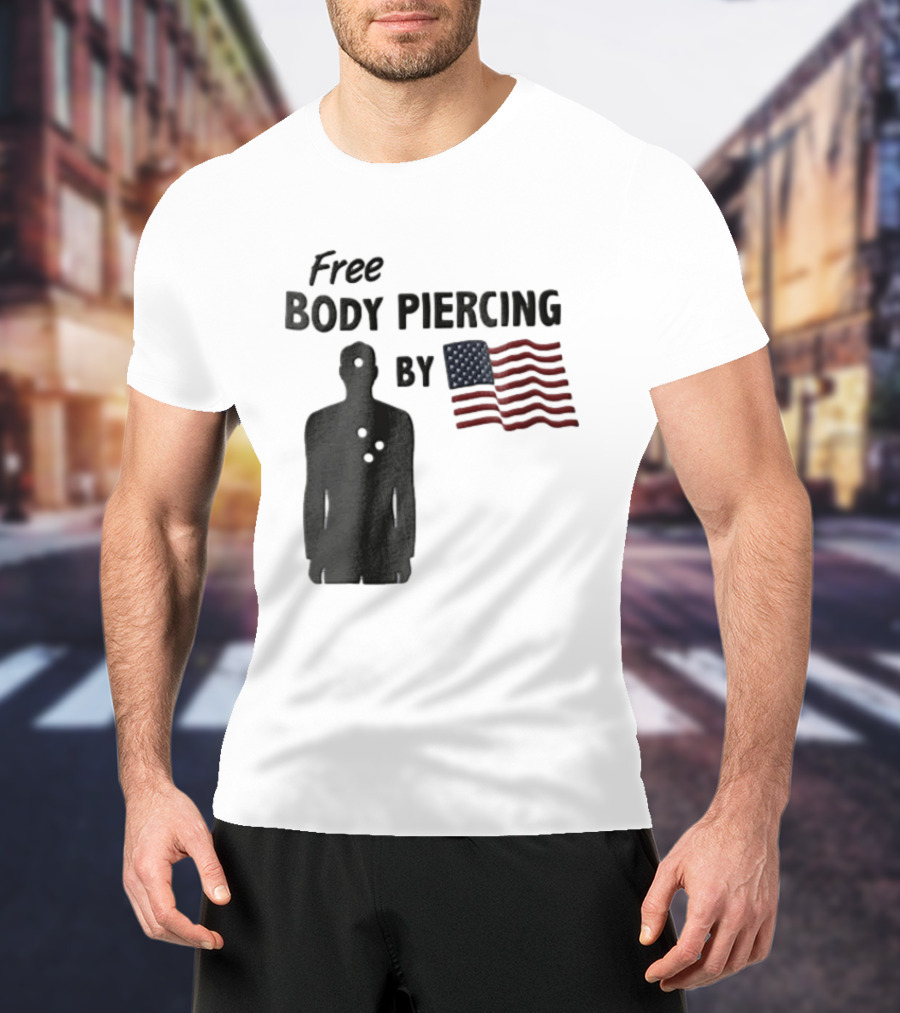 Free Body Piercing By Bullet Holes USA Flag T-Shirt