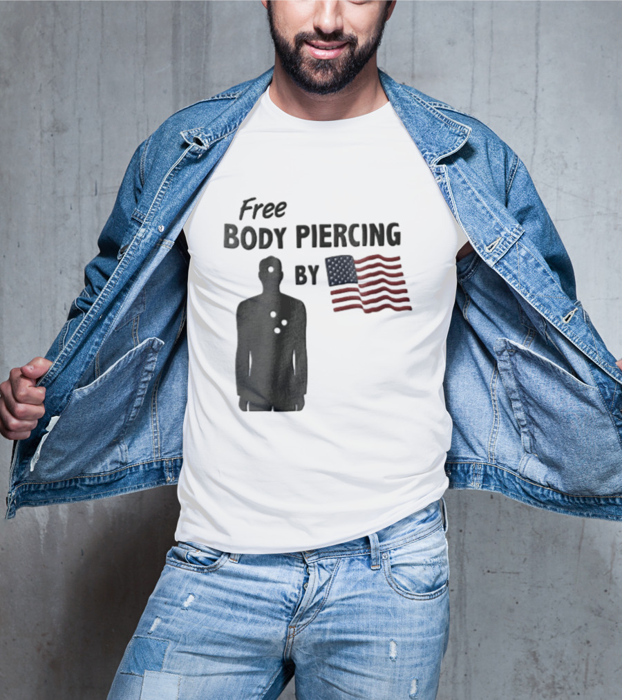 Free Body Piercing By Bullet Holes USA Flag T-Shirt