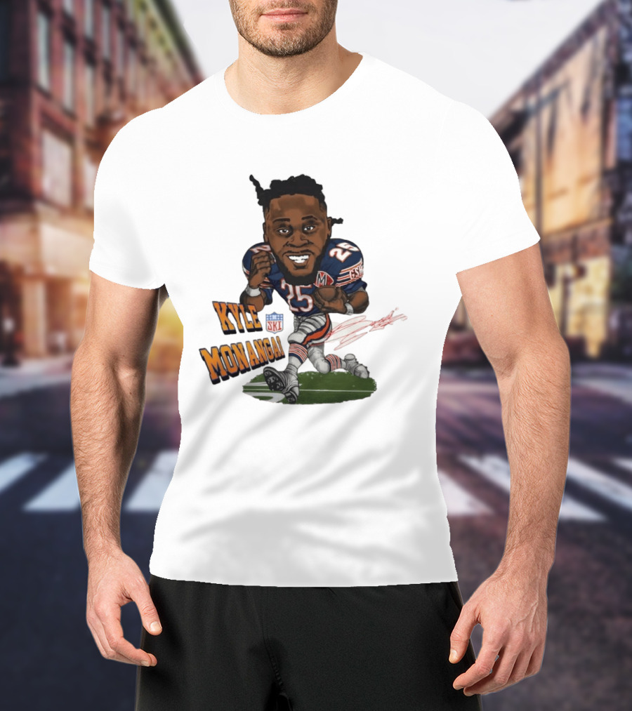 Kyle Monangai No 25 Chicago Bears Caricature Football T-Shirt