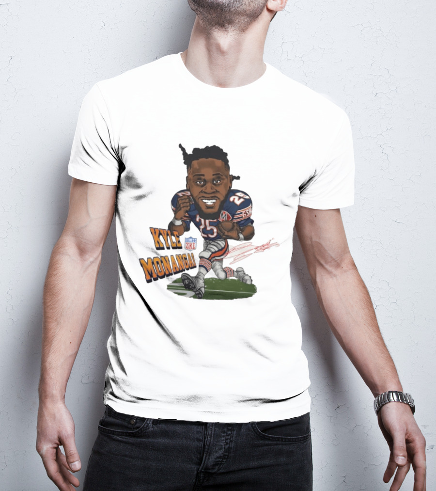Kyle Monangai No 25 Chicago Bears Caricature Football T-Shirt