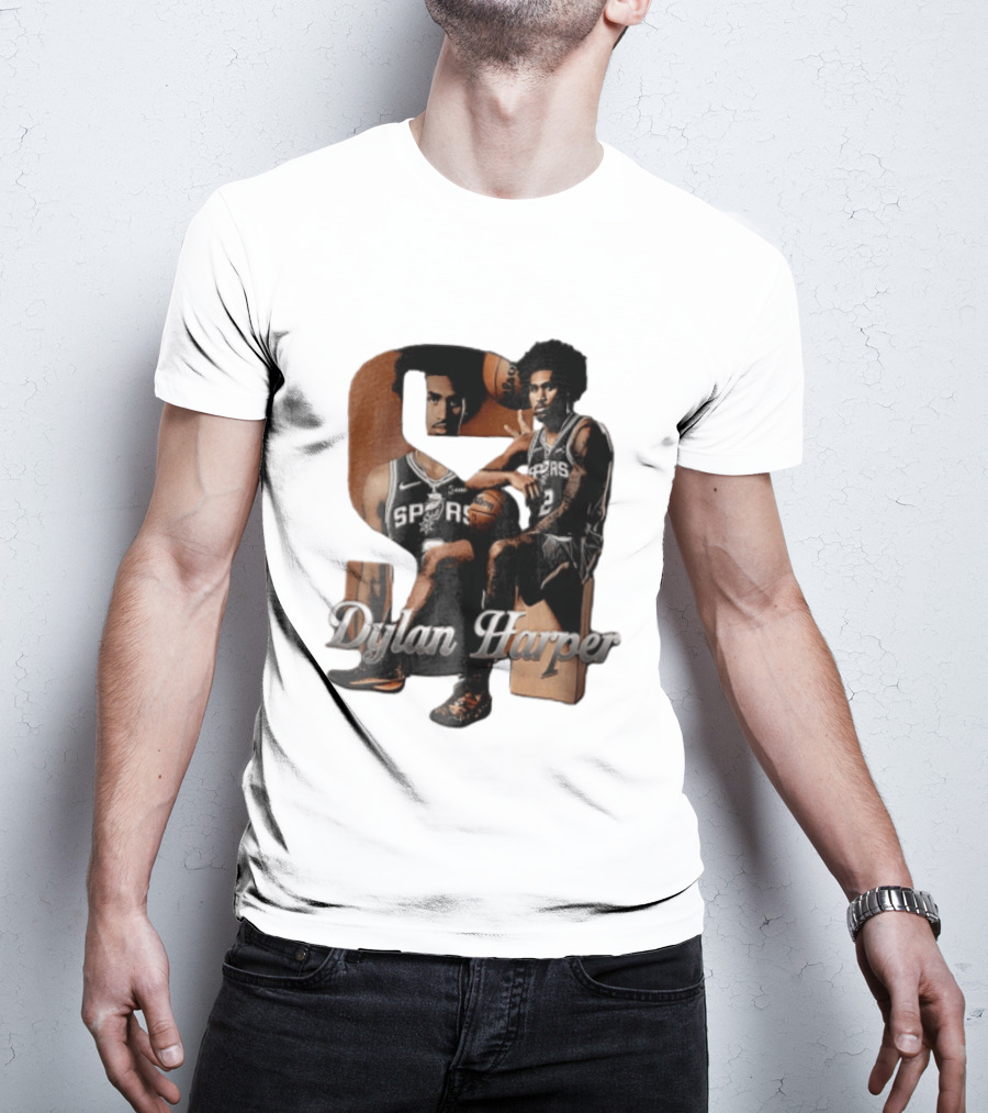 San Antonio Spurs Dylan Harper 2 Sitting Holding Basketball T-Shirt