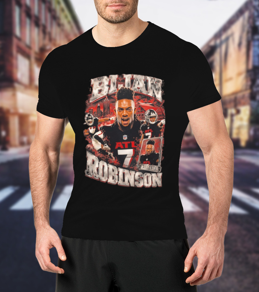 Bijan Robinson ATL Atlanta Falcons Number 7 Football Player Sports Collage T-Shirt