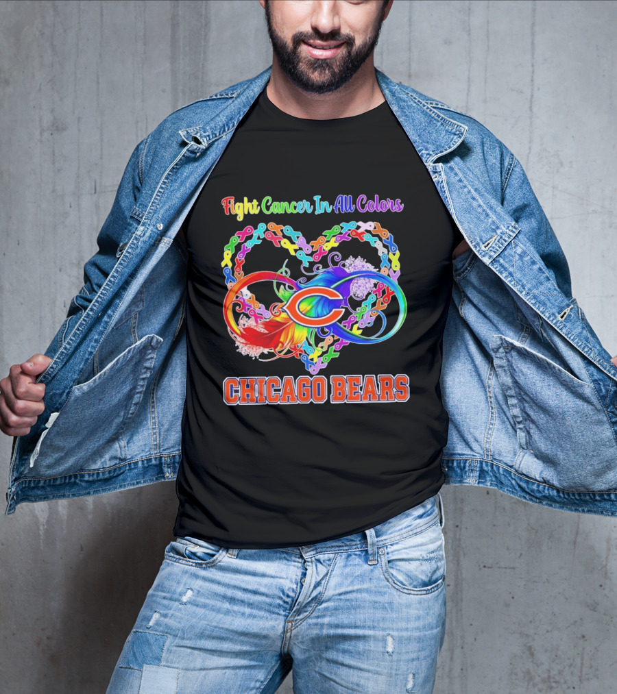 Chicago Bears Fight Cancer In All Colors Heart Ribbon Awareness T-Shirt