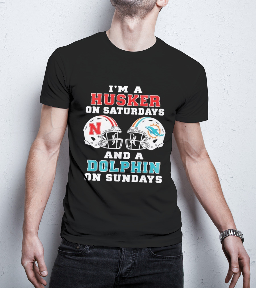 Husker Saturdays And Dolphin Sundays Football Fan Gear T-Shirt