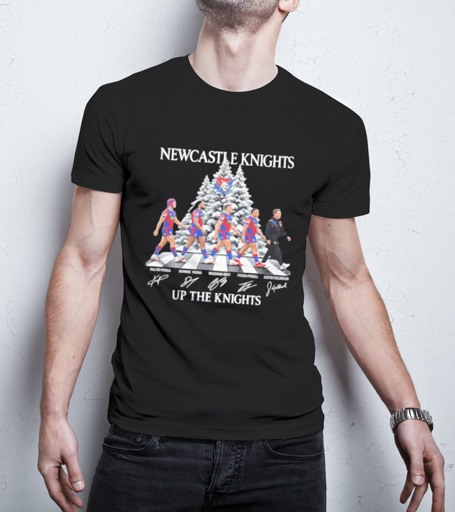 Newcastle Knights Up The Knights Abbey Road Christmas Signatures T-Shirt