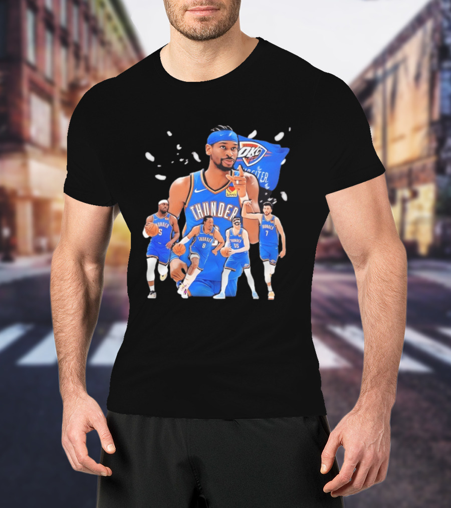 Oklahoma City Thunder 2026 NBA Players Collage With OKC Thunder Logo And Basketball Team Members T-Shirt