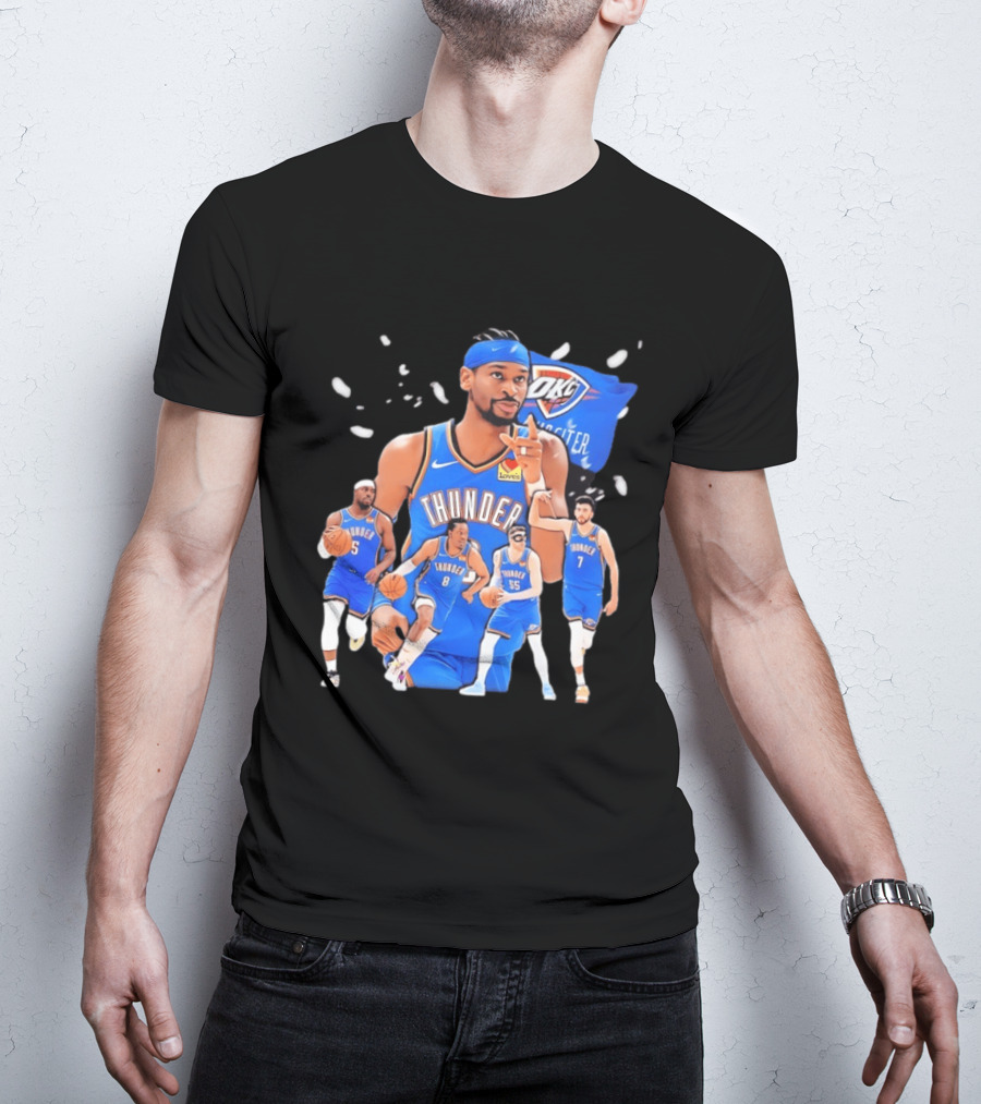 Oklahoma City Thunder 2026 NBA Players Collage With OKC Thunder Logo And Basketball Team Members T-Shirt