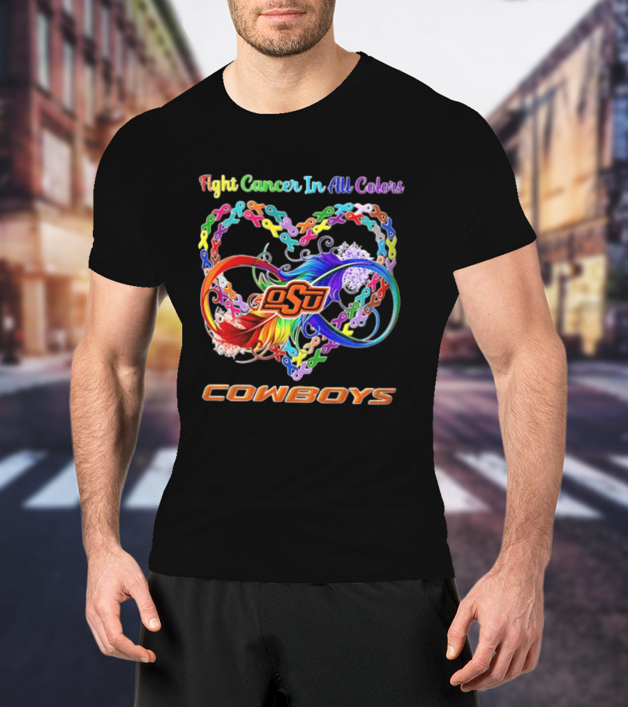 Cowboys Fight Cancer In All Colors OSU Heart Ribbon T-Shirt