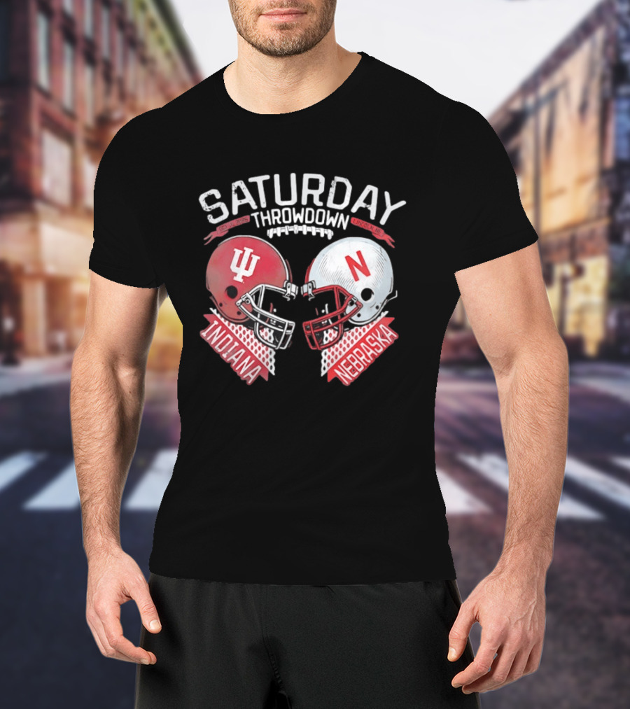 Saturday Throwdown Nebraska Indiana Football Helmet Clash 2026 Lincoln Vs Bloomington T-Shirt