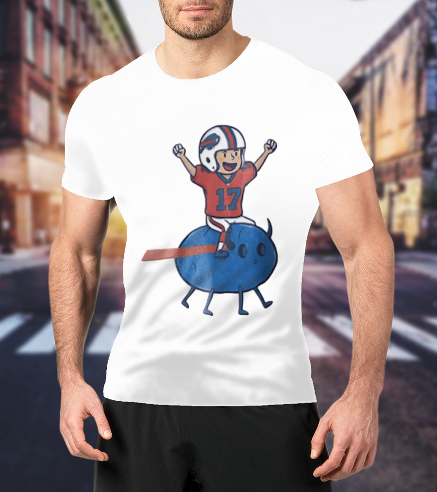 Buffalo Bills Josh Allen 17 Cartoon Character Riding Blue Creature T-Shirt