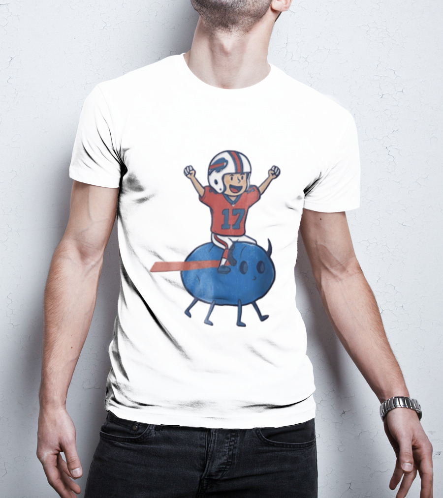 Buffalo Bills Josh Allen 17 Cartoon Character Riding Blue Creature T-Shirt