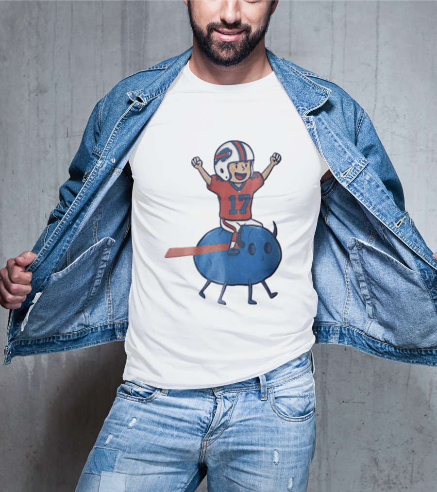 Buffalo Bills Josh Allen 17 Cartoon Character Riding Blue Creature T-Shirt