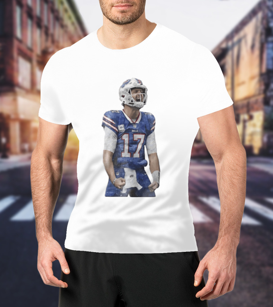 Buffalo Bills Josh Allen 17 Celebrating Football Watercolor T-Shirt