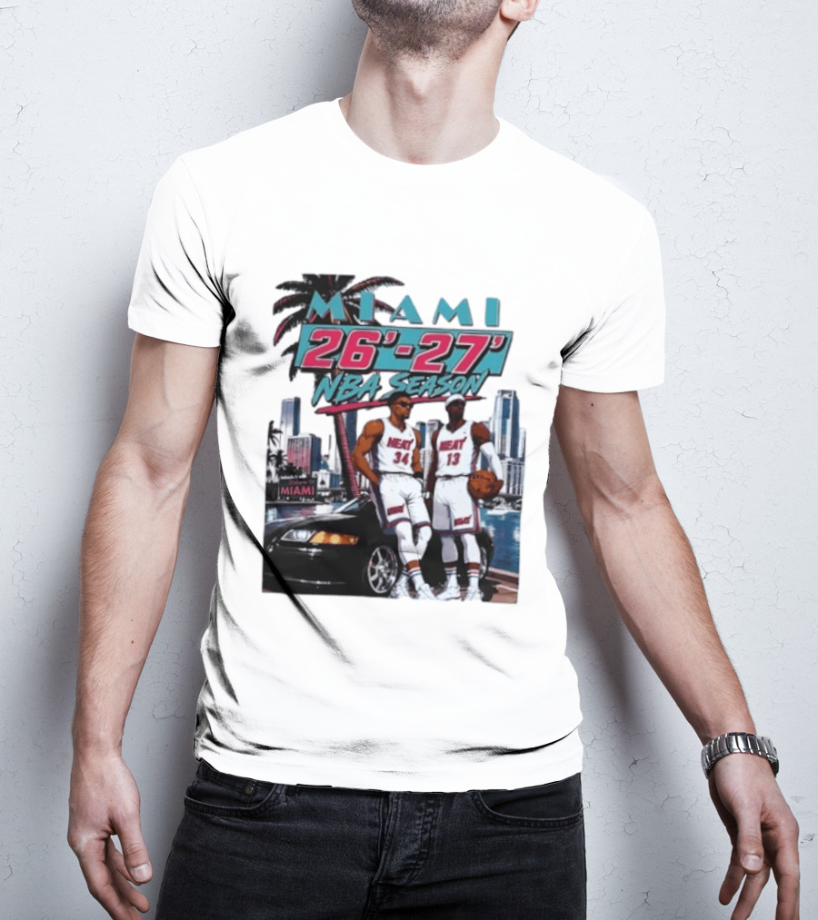 Miami Heat 26 27 NBA Season Palm Trees Skyline Players T-Shirt