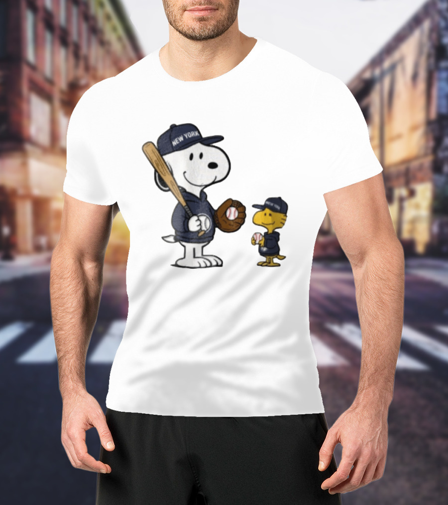 New York Yankees Snoopy Woodstock Baseball Cartoon Peanuts Sports Fan Collection T-Shirt