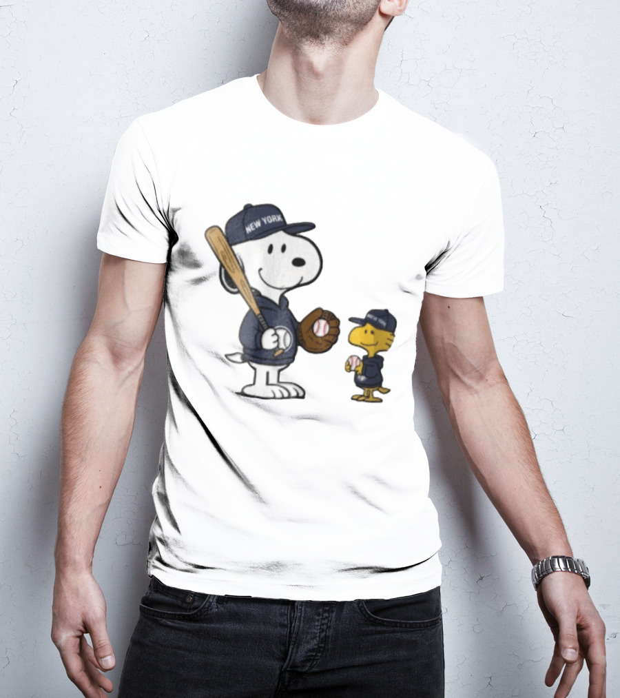 New York Yankees Snoopy Woodstock Baseball Cartoon Peanuts Sports Fan Collection T-Shirt