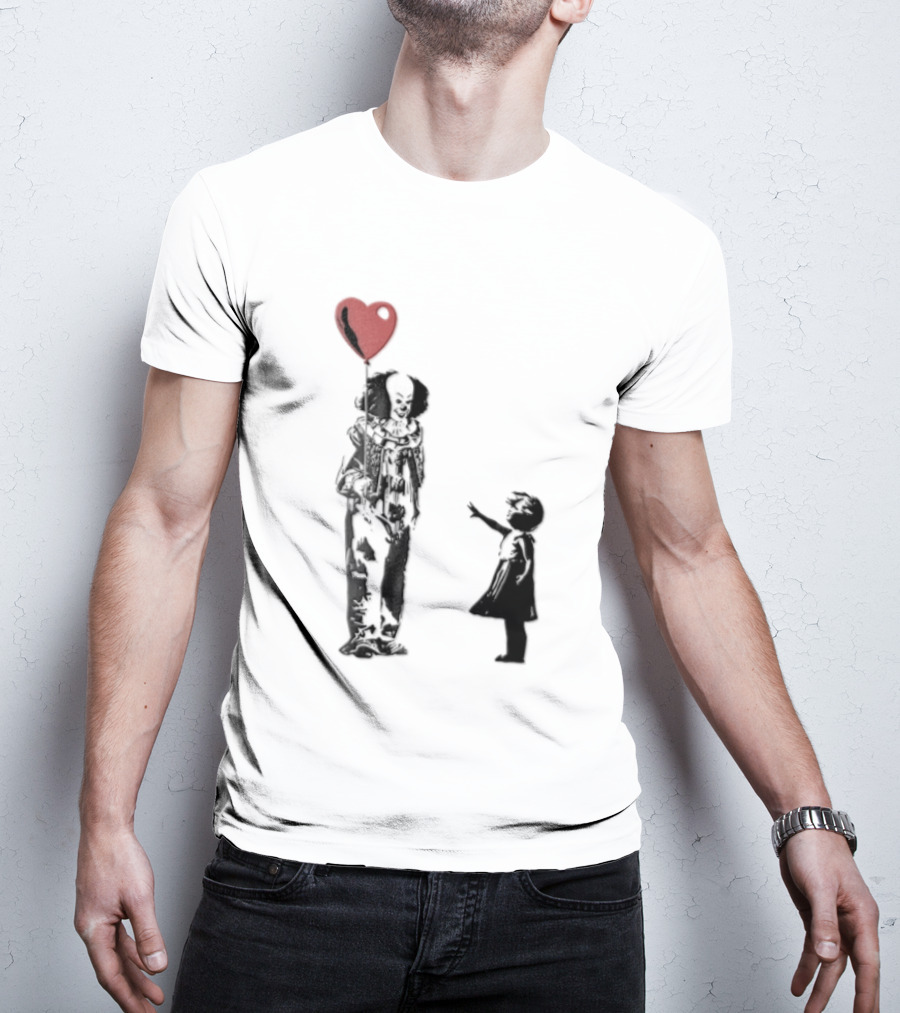 Pennywise Clown And Child With Red Heart Balloon T-Shirt